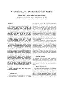 Construction Apps: a Critical Review and Analysis