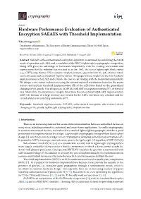 Hardware Performance Evaluation of Authenticated Encryption SAEAES with Threshold Implementation