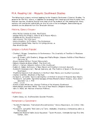M.A. Reading List - Hispanic Southwest Studies