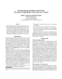 The Quest for High-Quality Video Game Text Corpora
