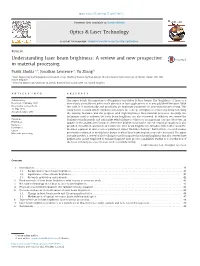 Understanding Laser Beam Brightness a Review and New Prospective in Material Processing
