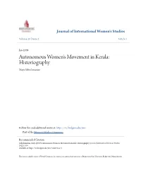 Autonomous Women's Movement in Kerala: Historiography Maya Subrahmanian
