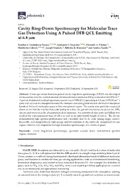 Cavity Ring-Down Spectroscopy for Molecular Trace Gas Detection Using a Pulsed DFB QCL Emitting at 6.8 Μm