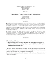 Cost and Fee Allocation in Civil Procedure