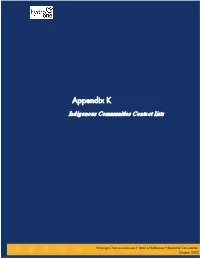 Appendix K Indigenous Communities Contact Lists