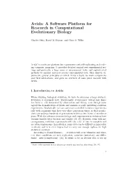 Avida: a Software Platform for Research in Computational Evolutionary Biology