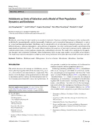 Holobionts As Units of Selection and a Model of Their Population Dynamics and Evolution