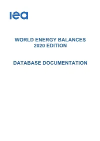 World Energy Balances 2020 Edition Database