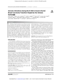 Genomic Alterations During the in Situ to Invasive Ductal Breast Carcinoma Transition Shaped by the Immune System a C Anne Trinh1,2,3, Carlos R