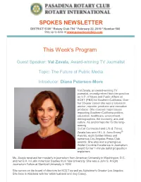 SPOKES NEWSLETTER This Week's Program