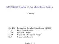 STAT22200 Chapter 13 Complete Block Designs