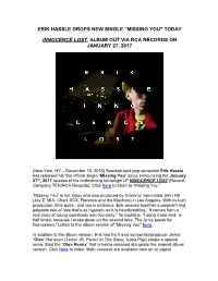 Erik Hassle Drops New Single “Missing You” Today