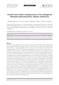 Invasive Ants Reduce Nesting Success of an Endangered Hawaiian Yellow-Faced Bee, Hylaeus Anthracinus