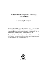 Manorial Lordships and Statutory Declarations