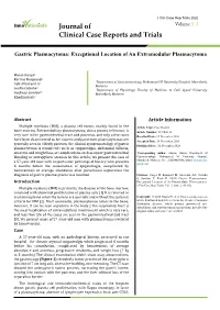 Gastric Plasmacytoma: Exceptional Location of an Extramodular Plasmacytoma