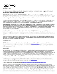 RF Micro Devices(R) to Accelerate Growth in Entry-Level Smartphone Segment Through Acquisition of Amalfi Semiconductor