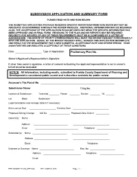 Subdivision Application and Summary Form