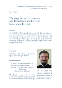 Theology Between Discourse and Experience and Between Speech and Feeling