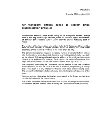Air Transport: Airlines Asked to Explain Price Discrimination Practices