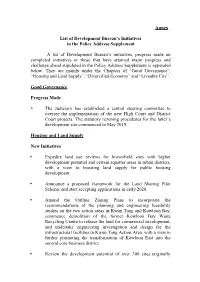 Annex List of Development Bureau's Initiatives in the Policy Address