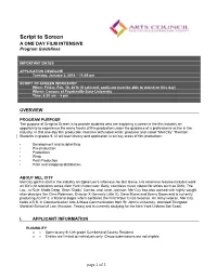 Script to Screen a ONE DAY FILM INTENSIVE Program Guidelines