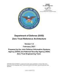 Department of Defense (DOD) Zero Trust Reference Architecture