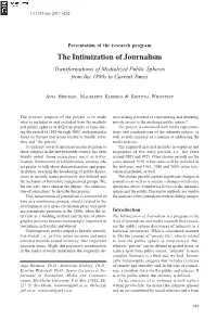 The Intimization of Journalism Transformations of Medialized Public Spheres from the 1880S to Current Times