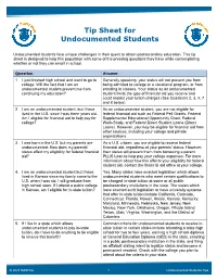 Tip Sheet for Undocumented Students