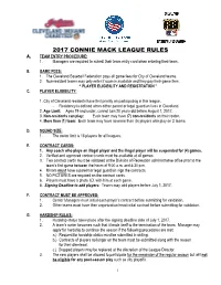 2017 Connie Mack League Rules A
