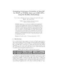 Evaluating Performance Portability of Openmp for SNAP on NVIDIA, Intel, and AMD Gpus Using the Rooﬂine Methodology