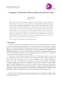 Languages of Mourning: Between Page and (Modern) Stage