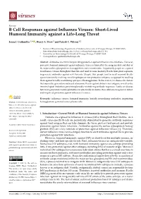B Cell Responses Against Influenza Viruses