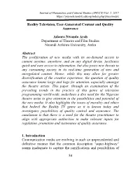 Reality Television, User-Generated Content and Quality Assurance