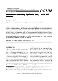Zinc, Copper and Selenium