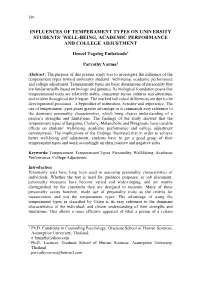 Influences of Temperament Types on University Students' Well-Being