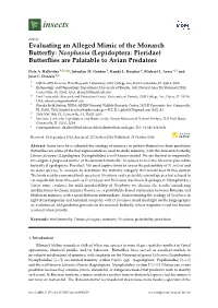(Lepidoptera: Pieridae) Butterflies Are Palatable to Avian Predators