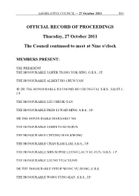 OFFICIAL RECORD of PROCEEDINGS Thursday, 27
