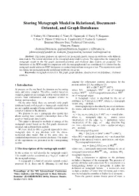 Storing Metagraph Model in Relational, Document- Oriented, and Graph Databases