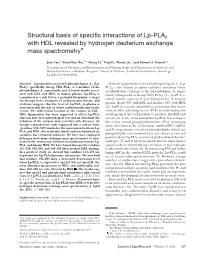 Structural Basis of Specific Interactions of Lp-PLA 2 with HDL Revealed By