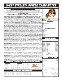 West Virginia Power Game Notes