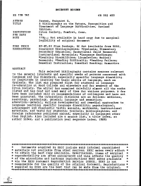 A Bibliography on the Nature, Recognition and Treatment of Language Difficulties