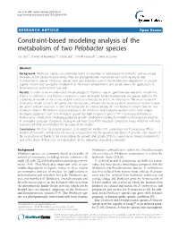 Constraint-Based Modeling Analysis of the Metabolism of Two Pelobacter Species Jun Sun1*, Shelley a Haveman2,3, Olivia Bui1, Tom R Fahland1,4, Derek R Lovley2