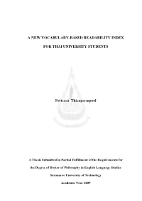 A New Vocabulary-Based Readability Index for Thai