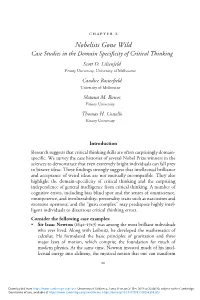Nobelists Gone Wild Case Studies in the Domain Speciﬁcity of Critical Thinking Scott O