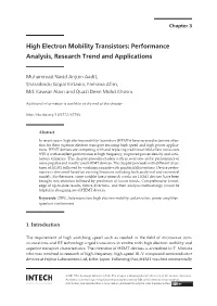 High Electron Mobility Transistors: Performance Analysis, Research Trend and Applications