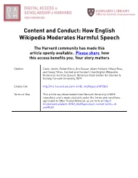 How English Wikipedia Moderates Harmful Speech