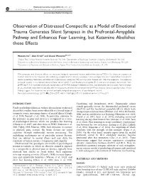 Observation of Distressed Conspecific As a Model of Emotional Trauma
