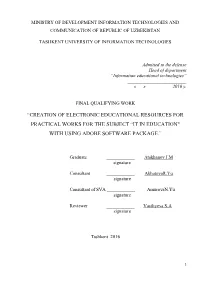 “Creation of Electronic Educational Resources for Practical Works for the Subject “It in Education" with Using Adobe Software Package.”