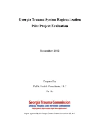 Georgia Trauma System Regionalization Pilot Project Evaluation