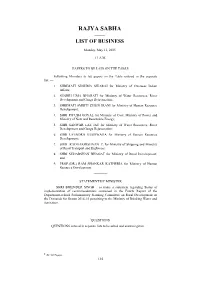 Rajya Sabha —— List of Business